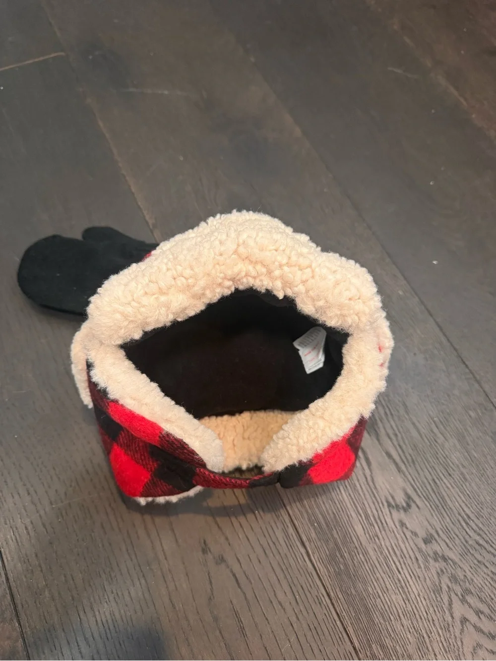 Cat & Jack Red and Black Buffalo Plaid Trapper Hat with Black Mittens
